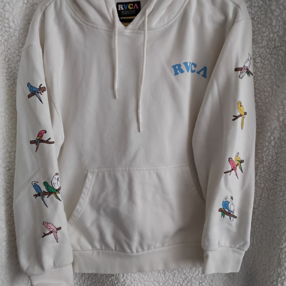 RVCA Cream Hoodie with Colorful Bird Accents